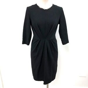 Tory Burch Sheath Dress Womens Small Black Pleated 3/4 Sleeve Professional